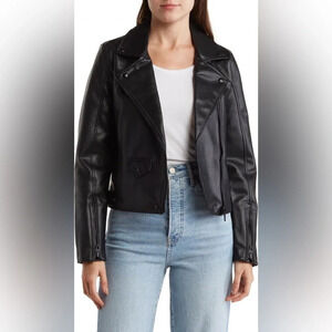 NWT Blank NYC Moto Biker Rocker Black Faux Leather Jacket Zip Womens Size S